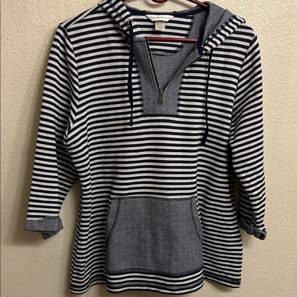 Christopher & Banks Women Pullover Striped Navy White Hoodie Size Large - Picture 1 of 5